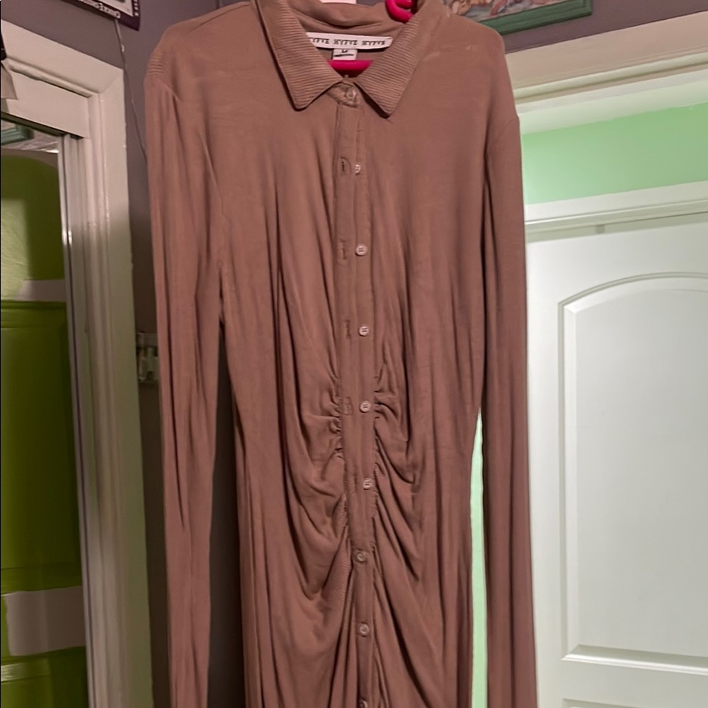Hyfve Brown Ribbed Button-Up Dress